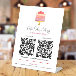 Bakery Pink Purple Cake Dessert 2 QR Code Pay Here Pedestal Sign