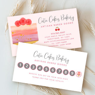 Bakery Pink Purple Cake Dessert Pastry Chef Modern Loyalty Card