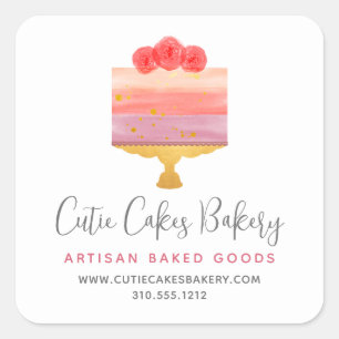 Bakery Pink Purple Dessert Cake Pastry Chef Modern Square Sticker