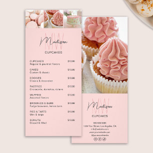 Bakery Price List Custom Monogram Logo Pink  Rack Card