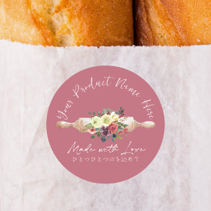 Bakery Product Label Baking Rolling Pin Red Floral