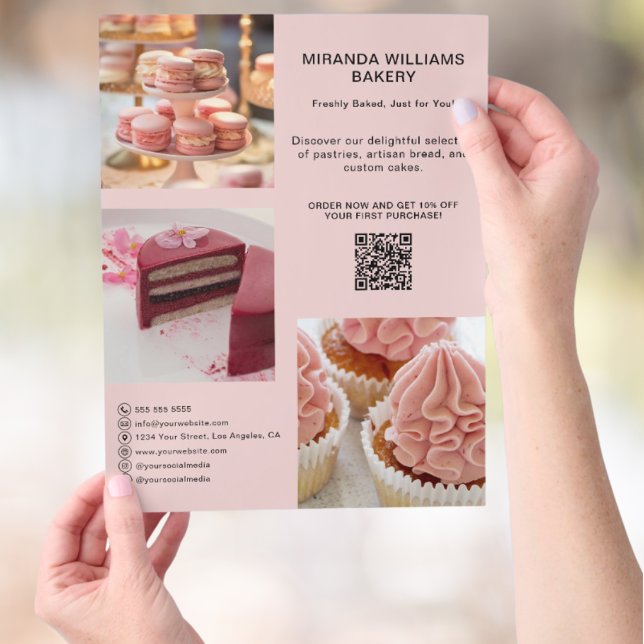 Bakery Promotion Photo Social Media QR Pink Flyer (Bakery Promotion Photo Social Media QR Pink Flyer)