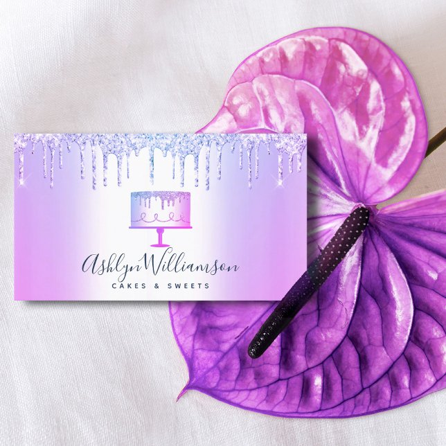 Bakery Purple Glitter Drips Cake Pastry Chef Chic Business Card (Creator Uploaded)