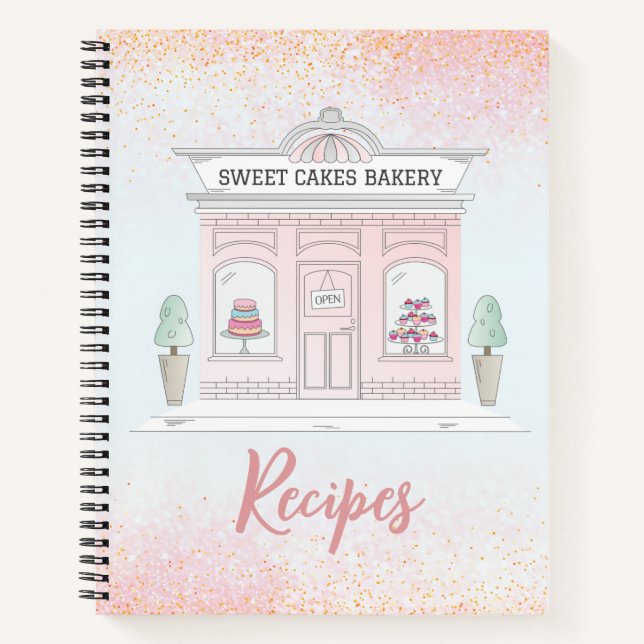 Bakery Recipes | Pink Glitter Storefront |  Notebook (Front)
