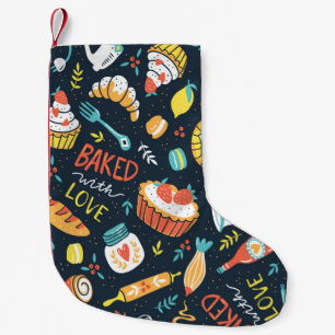 Bakery retro seamless pattern with dots and floral small christmas stocking
