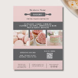 Bakery Rolling Pin Business Marketing Flyer<br><div class="desc">Promote your bakery or cake shop with this sleek, fully customisable flyer. Featuring a soft pink background and space for your photos to showcase your best treats, this flyer is perfect for highlighting your services and specialities. Add your business personalised details, including a scannable QR code for easy access to...</div>