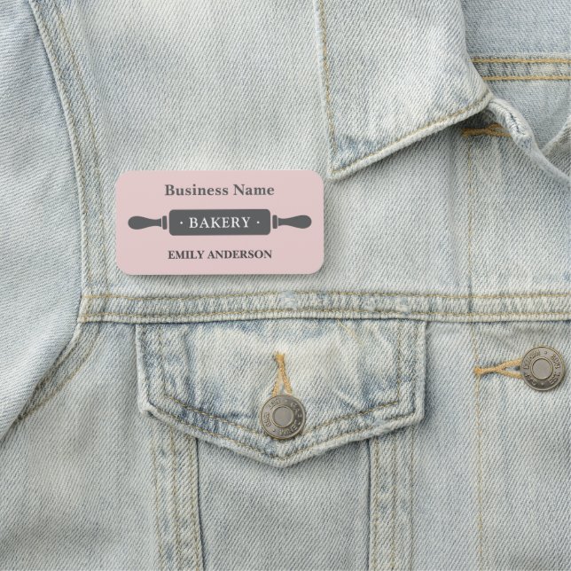 Bakery Rolling Pin Pink Business Name Tag (In Situ)