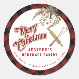 Bakery rolling pin whisk holiday packaging plaid  classic round sticker