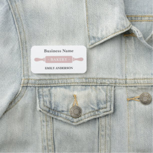 Bakery Rolling Pin White and Pink Business Name Tag