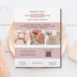 Bakery Rolling Pin White Pink Business Marketing Flyer<br><div class="desc">Promote your bakery or cake shop with this sleek, fully customisable flyer. Featuring space for your photos to showcase your best treats, this flyer is perfect for highlighting your services and specialities. Add your business personalised details, including a scannable QR code for easy access to your menu or online ordering....</div>