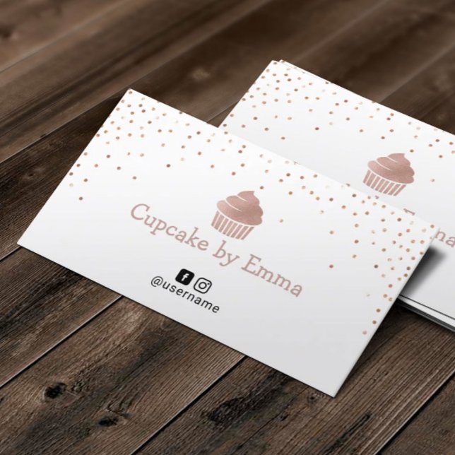Bakery Rose Gold Cupcake Modern Confetti Business Card (Creator Uploaded)