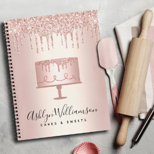 Bakery Rose Gold Glitter Drips Cake Pastry Chef Notebook