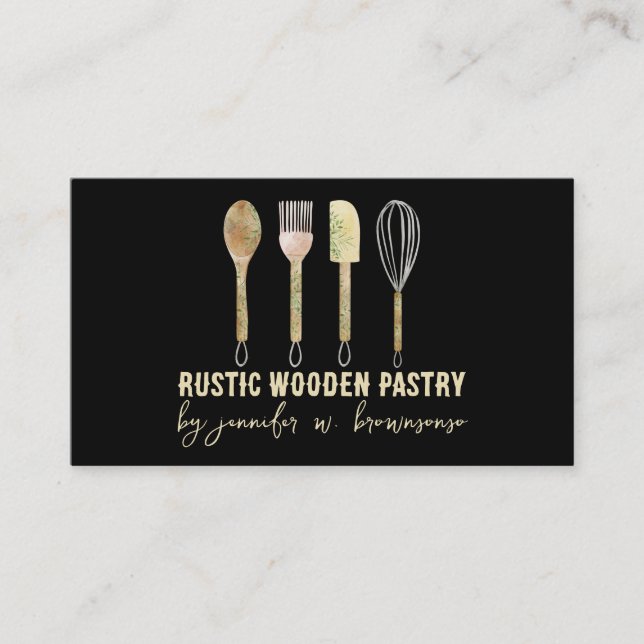 Bakery Rustic cake decoration Black Business Card (Front)