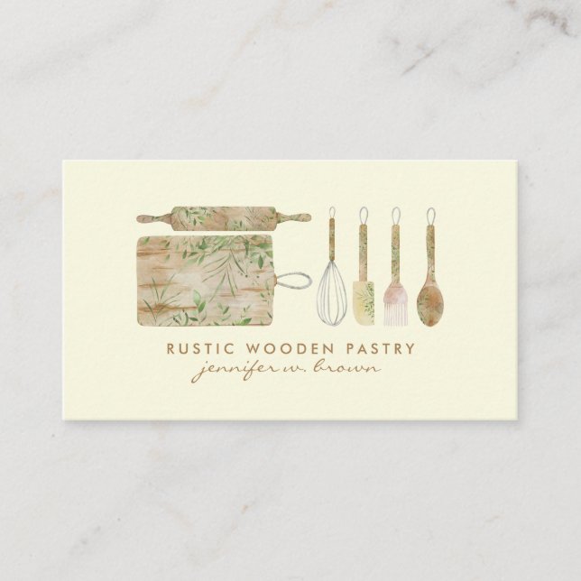 Bakery Rustic Floral cute chef vanilla cream beige Business Card (Front)