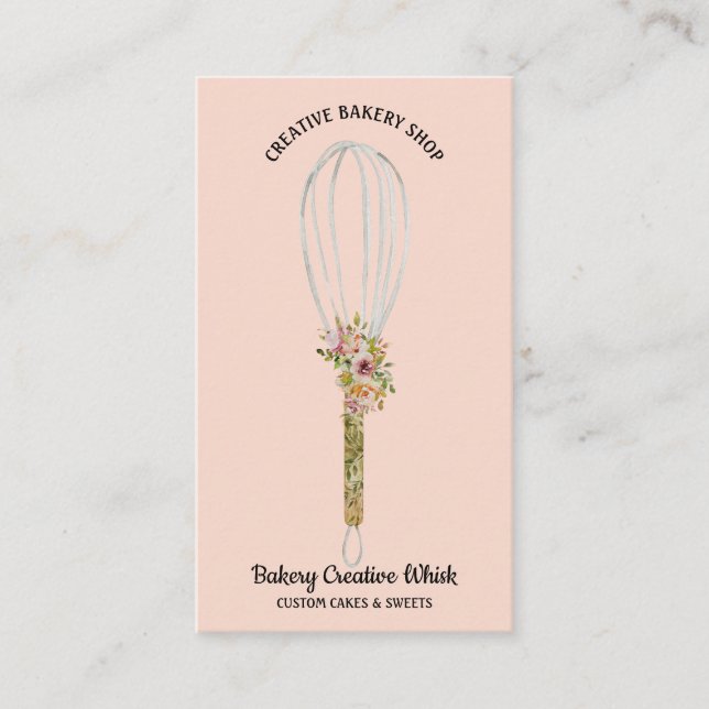 Bakery Rustic Whisk Floral Blush Pink Business Card (Front)