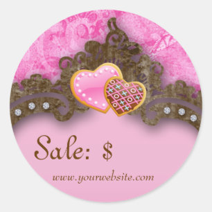 Bakery Sale Price Tag Vintage Damask Pink Cookies