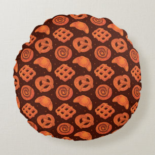 Bakery seamless pattern, texture. Boulangerie shop Round Cushion