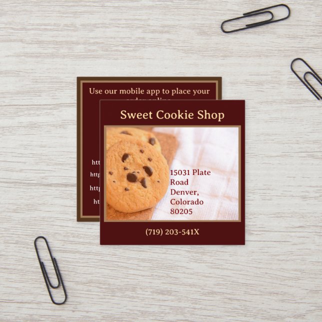 Bakery Shop Baker Cookie  Square Business Card (Front/Back In Situ)