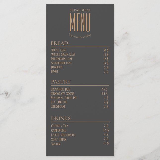 Bakery Small Caffe Table Menu (Front)