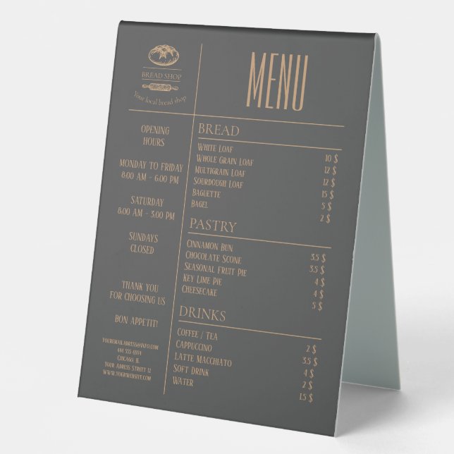Bakery Small Caffee Table Menu (Front)