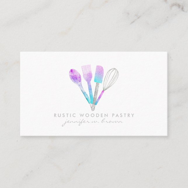 Bakery spoon rolling pin cake pastry glitter business card (Front)