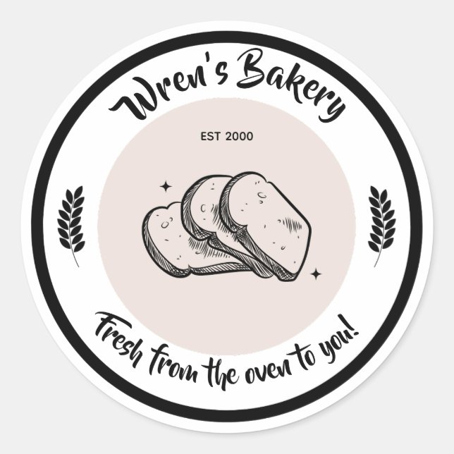 Bakery Sticker - bread image. Editable text. (Front)