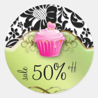 Bakery Sticker Cupcake Floral Gold Pink Lime Green