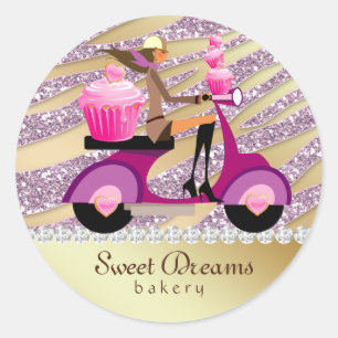 Bakery Sticker Sparkle Zebra Scooter Girl Pink