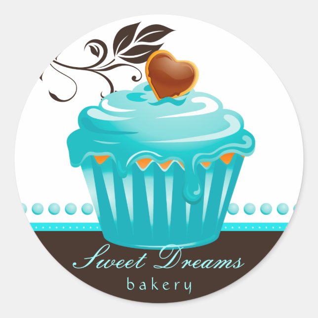 Bakery Stickers Blue Cupcake Chocolate Brown (Front)