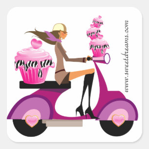 Bakery Stickers Pink Cupcake Scooter Girl Zebra