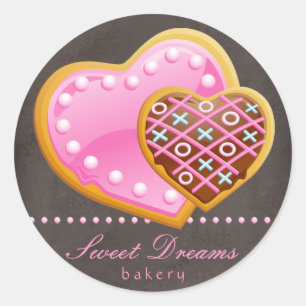 Bakery Stickers Pink Heart Cookie Chocolate Brown