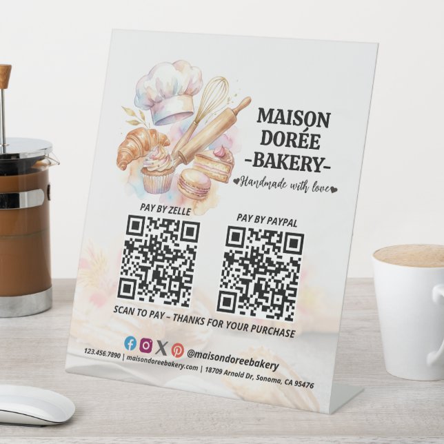 Bakery Store Pastry Cake Baker QR Code Pay Here Pedestal Sign (In SItu)