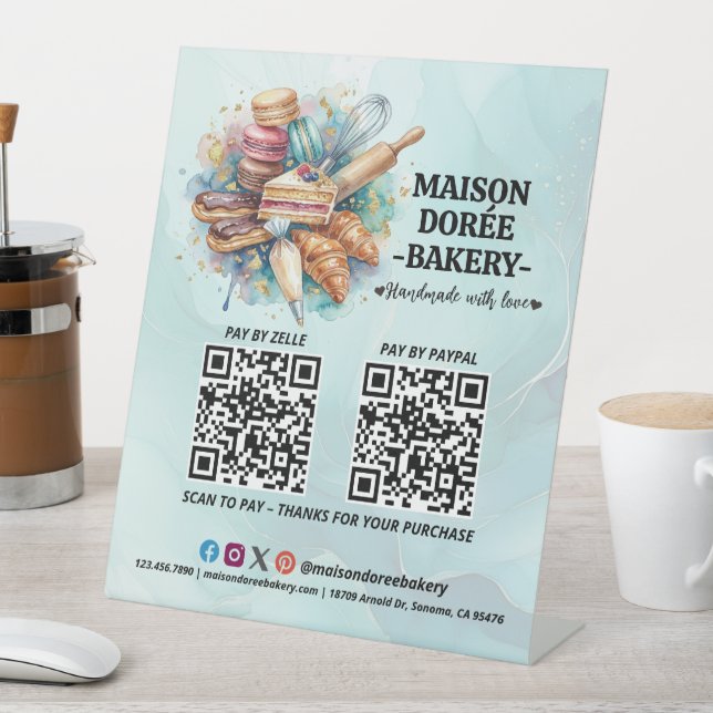 Bakery Store Pastry Cake Baker QR Code Pay Here Pedestal Sign (In SItu)
