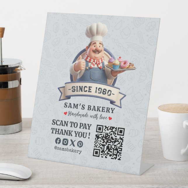 Bakery Store Pastry Cake Baker QR Code Pay Here Pedestal Sign (In SItu)