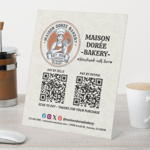Bakery Store Pastry Cake Baker QR Code Pay Here Pedestal Sign