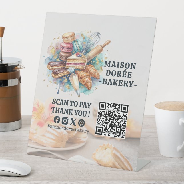 Bakery Store Pastry Cake Baker QR Code Pay Here Pedestal Sign (In SItu)