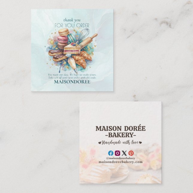 Bakery Store Pastry Cake Baker Thank You For Order Discount Card (Front/Back)
