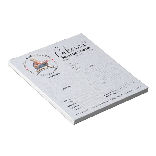 Bakery Store Pastry Chef Cake Baker Order Form Notepad (Angled)