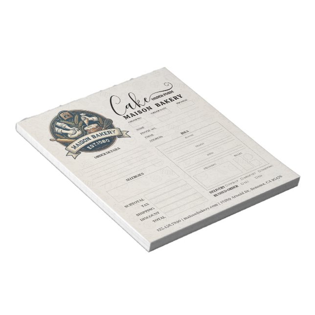 Bakery Store Pastry Chef Cake Baker Order Form Notepad (Angled)