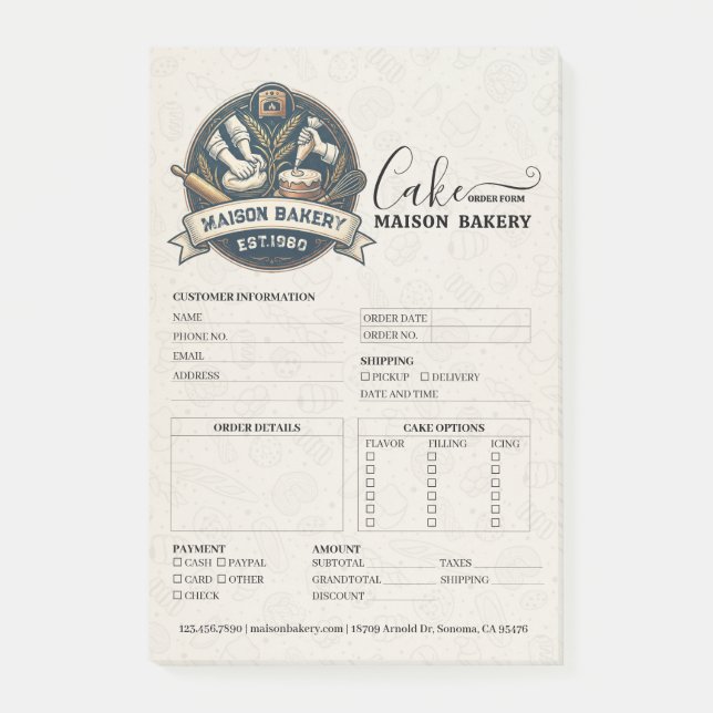 Bakery Store Pastry Chef Cake Baker Order Form Post-it Notes (Front)