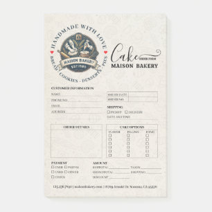 Bakery Store Pastry Chef Cake Baker Order Form Post-it Notes