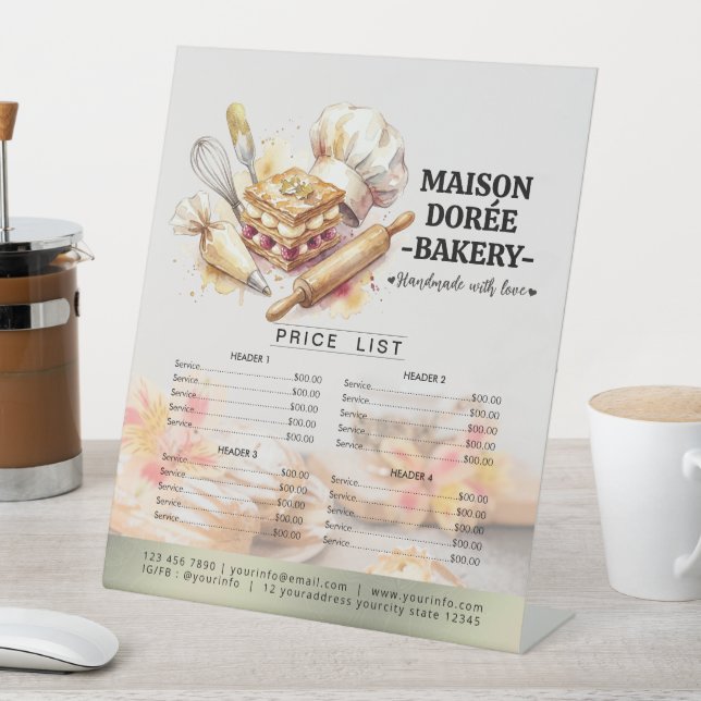 Bakery Store Pastry Chef Dessert Sweet Price List Pedestal Sign (In SItu)