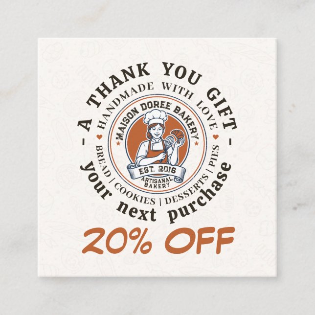 Bakery Store Pastry Chef Dessert Sweets Cake Baker Discount Card (Front)