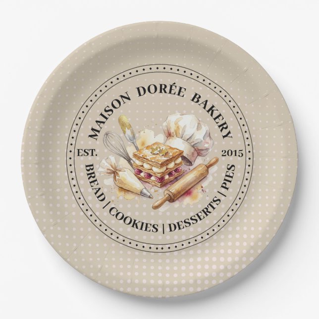 Bakery Store Pastry Chef Dessert Sweets Cake Baker Paper Plate (Front)