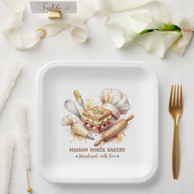 Bakery Store Pastry Chef Dessert Sweets Cake Baker Paper Plate (Wedding)