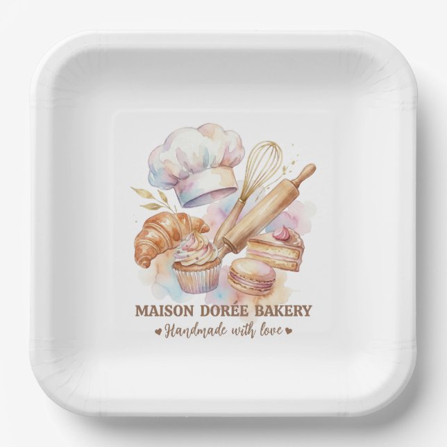 Bakery Store Pastry Chef Dessert Sweets Cake Baker Paper Plate (Front)