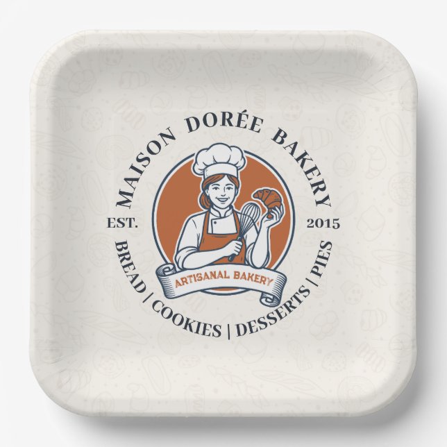 Bakery Store Pastry Chef Dessert Sweets Cake Baker Paper Plate (Front)