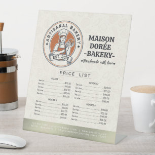 Bakery Store Pastry Chef Dessert Sweets Price List Pedestal Sign