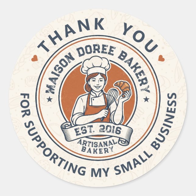 Bakery Store Pastry Chef Dessert Sweets Thank You Classic Round Sticker (Front)
