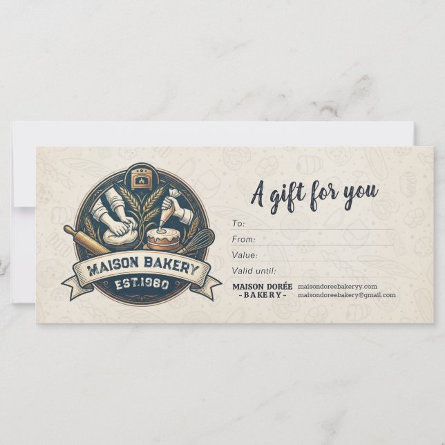 Bakery Store Pastry Chef Desserts Gift Certificate (Front)